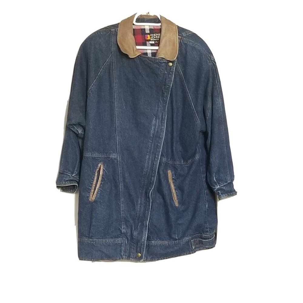 Vintage 80s Andy Johns Jacket Womens 16/18 Long Denim Blanket Lined Barn Chore C